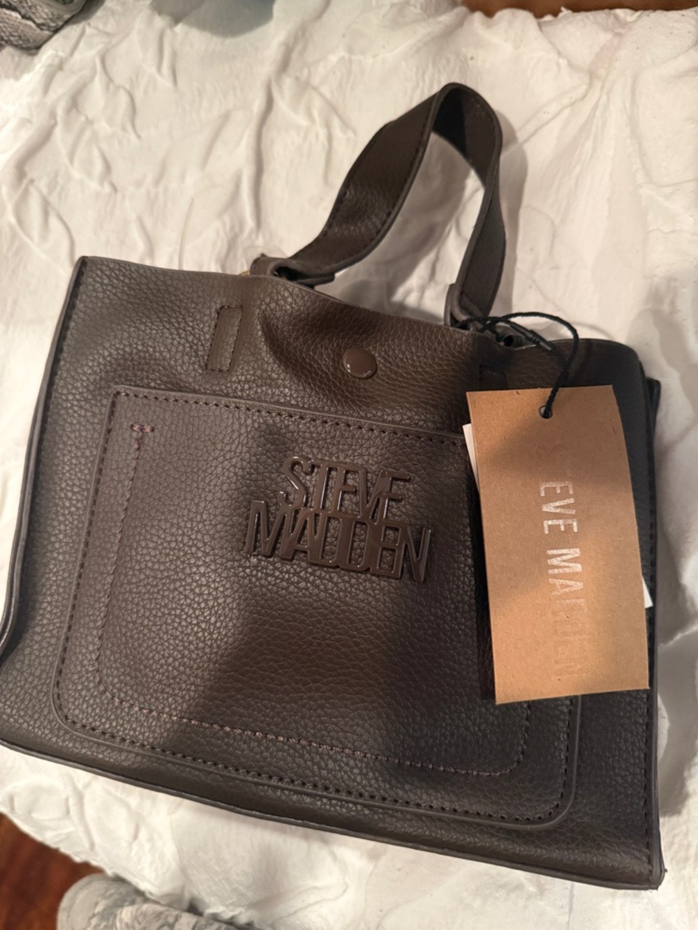 Steve Madden Dark Brown Pebbled Leather Messenger Bag